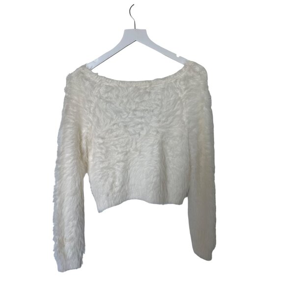 Open Edit Ivory Eyelash Fluffy Knit Cropped Cardigan - Picture 6 of 6